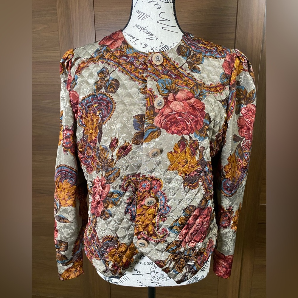 Vintage Puff Shoulder Satin Quilted Blazer
